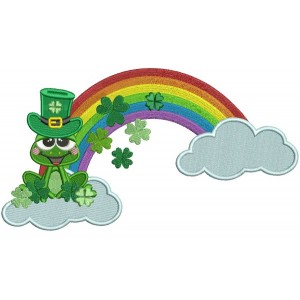 Lucky Frog With a Rainbow St. Patrick's Day Filled Machine Embroidery Design Digitized Pattern